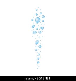 Flusso di bolle d'aria blu. Schiuma di sapone o di detergente, acquari o flusso di acqua di mare, bagno sud, effetto di bevanda gassata frizzante. Illustrazione vettoriale realistica. Illustrazione Vettoriale