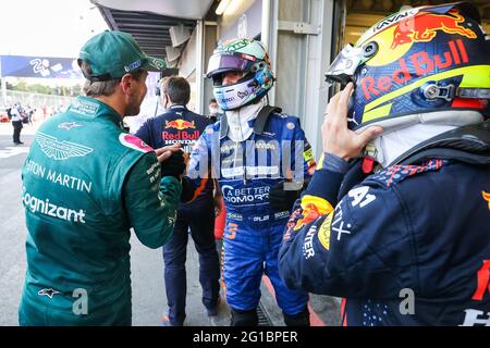 RICCIARDO Daniel (aus), McLaren MCL35M, VETTEL Sebastian (ger), Aston Martin F1 AMR21, PEREZ Sergio (mex), Red Bull Racing Honda RB16B, ritratto durante il Gran Premio di Formula 1 Azerbaigian 2021 dal 04 al 06 giugno 2021 sul circuito cittadino di Baku, a Baku, Azerbaigian - Foto Antonin Vincent / DPPI / LiveMedia Foto Stock