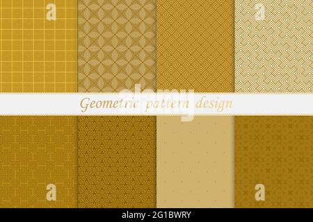 Set di design moderno con motivo geometric senza cuciture in oro. Sfondo di lusso con linea dorata per,decorativo,tappeto,carta da parati,abbigliamento,wrapping,batik Illustrazione Vettoriale