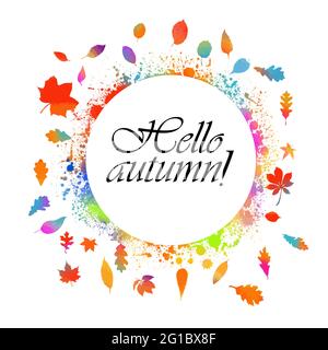 Cornice rotonda fatta da foglie. Cornice floreale. Supporti misti. Ciao, autunno. Illustrazione vettoriale Illustrazione Vettoriale