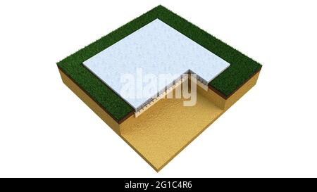 Base in cemento armato colato. illustrazione 3D industriale cg isolata Foto Stock