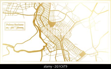 Mappa della città di Palma Soriano Cuba in stile retro in colore dorato. Mappa di contorno. Illustrazione vettoriale. Illustrazione Vettoriale
