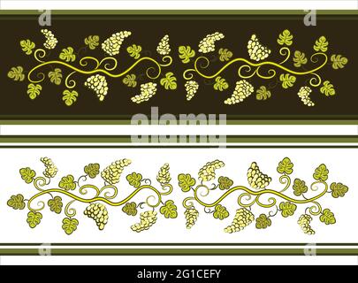 Divisori con uva. Ramificazione con foglie. Decorazione cantina. Viti colorate disegnate a mano. Illustrazione della stampa vettoriale Illustrazione Vettoriale