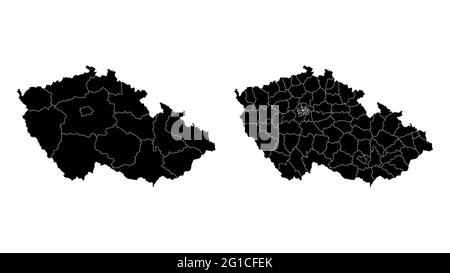 Repubblica Ceca mappa comunale, regione, divisione di stato. Bordi amministrativi, contorno nero su sfondo bianco illustrazione vettoriale. Illustrazione Vettoriale