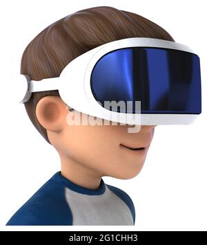 Divertente illustrazione 3D di un bambino di cartoni animati con una realtà virtuale casco Foto Stock