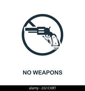 Icona No Weapons. Elemento semplice monocromatico della raccolta dei diritti civili. Creative No Weapons icona per web design, modelli, infografiche e altro ancora Illustrazione Vettoriale