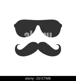Uomo baffi e occhiali da sole icona. Baffi e bicchieri, geek o hipster. Illustrazione Vettoriale