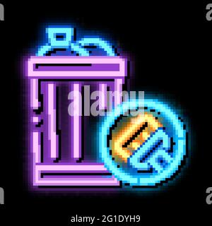 Il cestino dei rifiuti può illuminare l'icona al neon Illustrazione Vettoriale