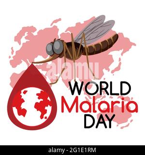 World malaria Day font con zanzara sulla mappa del mondo illustrazione di sfondo Illustrazione Vettoriale