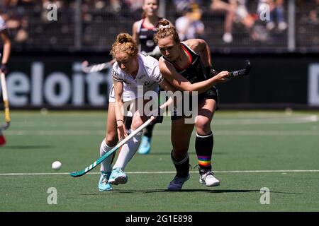 AMSTELVEEN, PAESI BASSI - 6 GIUGNO: Michelle Struijk del Belgio durante la partita dei Campionati europei di Hockey tra Duitsland e Belgio a Wagener Stadi Foto Stock