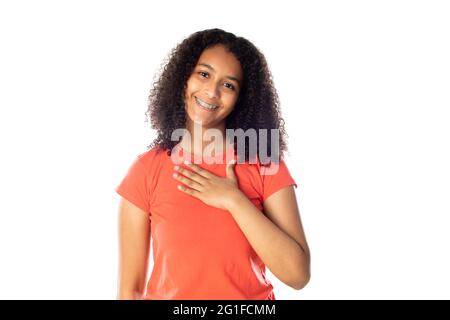 Ragazza da corsa mista con cute capelli afro Foto Stock