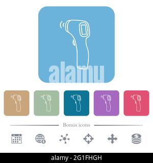 Termometro senza contatto icone piatte bianche su sfondi quadrati arrotondati di colore. 6 icone bonus incluse Illustrazione Vettoriale