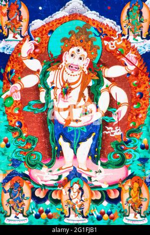 Tempio dei lama di Choijin, dipinto di thangka che rappresenta la divinità Sita Mahakala, Ulaanbaatar, Mongolia Foto Stock