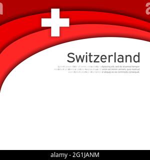 Bandiera svizzera ondulata astratta. Stile di taglio della carta. Sfondo creativo per la progettazione di tessere vacanze svizzere patriottiche. Poster nazionale. Copertina, banner Illustrazione Vettoriale