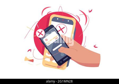 Pagamento senza contatto rifiutato tramite smartphone Illustrazione Vettoriale