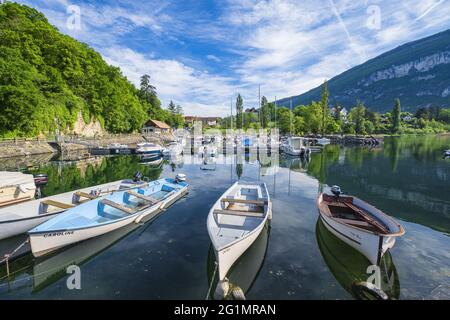 Francia, Savoia, Chindrieux sulle rive del lago Bourget, porto turistico di Chatillon Foto Stock