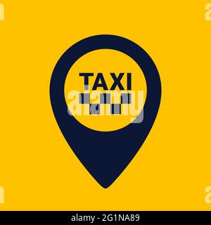 Icona taxi. Icona forma puntina mappa su sfondo giallo. Icona del glifo del punto di taxi. Illustrazione vettoriale piatta Illustrazione Vettoriale