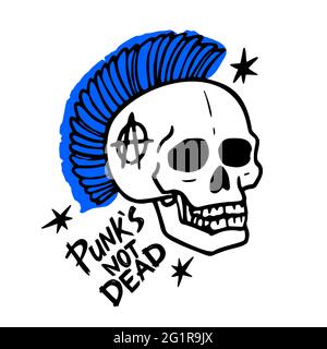 Musica rock punk. Punks non parole morte e cranio mohawk. Illustrazione vettoriale su sfondo bianco Illustrazione Vettoriale