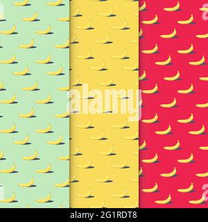 Set di motivi a banana senza giunture. Collezione di motivi a banana con tre opzioni. Ripetere lo sfondo del modello. Sfondo sfondo modello cute Illustrazione Vettoriale