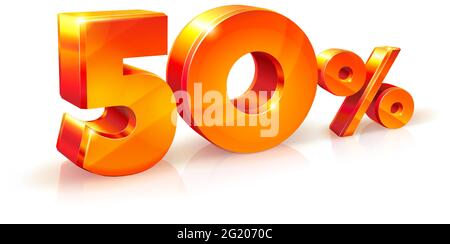 Vector Shiny Orange Red segno 3d 50% cinquanta per cento. Adatto per l'uso su banner pubblicitari, volantini qualsiasi articolo promozionale. Sconti stagionali, Black Fr Illustrazione Vettoriale