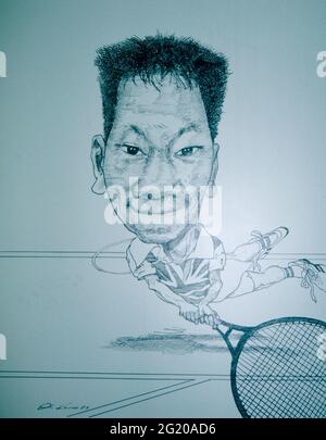 Caricatura del tennista non identificato, 1989 Foto Stock