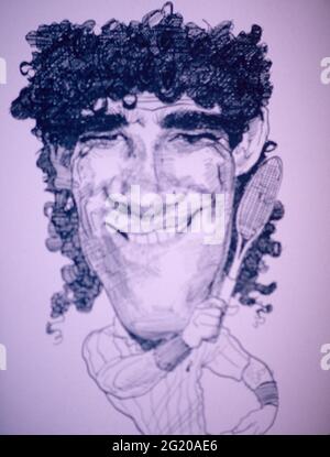 Caricatura del tennista americano Brad Gilbert, anni '90 Foto Stock