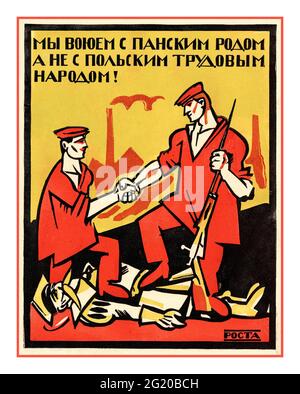 Propaganda russa sovietica 1920: “Siamo in guerra con il paese, non con i lavoratori polacchi! ': [Poster] / [V. V. Mayakovsky]; artista [E. A. Malyutin]. - [Mosca]: CRESCITA, [1920]. - Litografia a colori Foto Stock