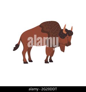 Animali. Bison antico. Bisonte americano estinto preistorico. Illustrazione vettoriale in stile piatto isolata su sfondo bianco Illustrazione Vettoriale