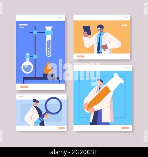 mischia i ricercatori che lavorano con gli scienziati delle provette che fanno esperimenti chimici in laboratorio Illustrazione Vettoriale