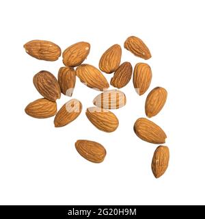 Noccioli di mandorle isolati su bianco. Telaio quadrato Foto Stock
