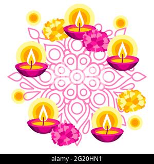 Felice Diwali biglietto d'auguri. Deepavali o sagra di luci dipavali. Illustrazione Vettoriale