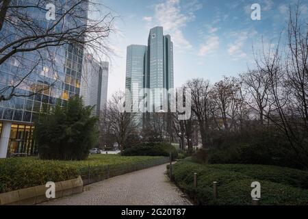 Deutsche Bank Twin Towers nel distretto bancario di Francoforte - Francoforte, Germania Foto Stock