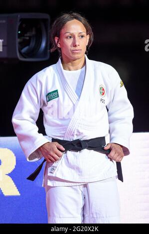 BUDAPEST, UNGHERIA - 7 GIUGNO: Joana Ramos del Portogallo durante i Campionati Mondiali di Judo Ungheria 2021 alla Papp Laszlo Budapest Sports Arena il 7 giugno 2021 a Budapest, Ungheria (Foto di Yannick Verhoeven/Orange Pictures) Foto Stock