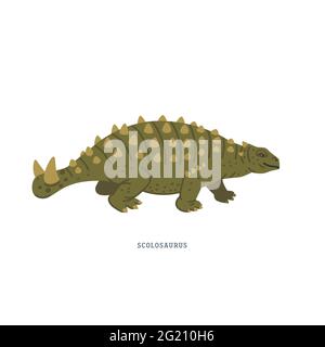 Dinosauro Sculosaurus. Sculosaurus - genere estinto erbivoro di dinosauri anchilosauridi. Stampa Dino. Semplice illustrazione vettoriale colorata in piano Illustrazione Vettoriale
