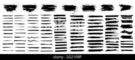 Collezione di pennelli. Bel colpo di pennello con schizzi d'inchiostro. Raccolta di texture vettoriali con tracciatura manuale di alta qualità. Elementi di grunge per Illustrazione Vettoriale