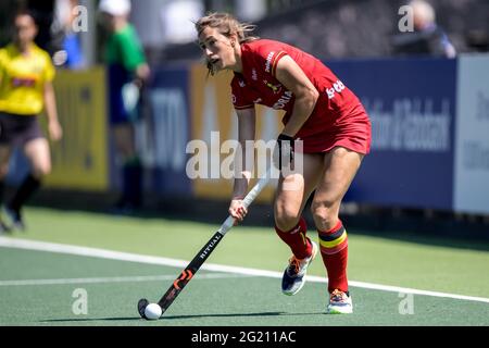 AMSTELVEEN, PAESI BASSI - 7 GIUGNO: Barbara Nelen del Belgio durante la partita dei Campionati europei di Hockey tra Belgio e Italia allo stadio Wagener il 7 giugno 2021 ad Amstelveen, Paesi Bassi (Foto di Gerrit van Keulen/Orange Pictures) Foto Stock