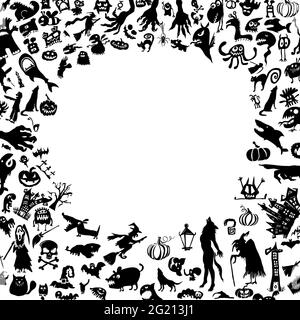 Una cornice di oggetti per Halloween. Mostri oggetti. Illustrazione vettoriale Illustrazione Vettoriale