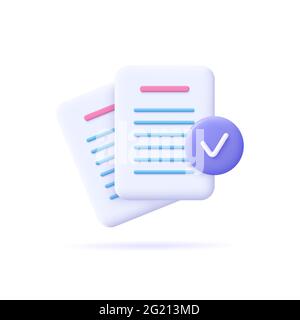 Icona documenti. Risma di fogli di carta. Documento confermato o approvato. Icona Business. illustrazione vettoriale 3d. Illustrazione Vettoriale