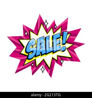 Fumetto rosa vendita bang palloncino - banner di promozione stile Pop art. Illustrazione vettoriale. Illustrazione Vettoriale
