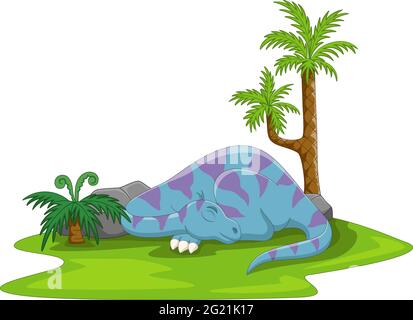 Cartone animato divertente dinosauro blu dormire Illustrazione Vettoriale