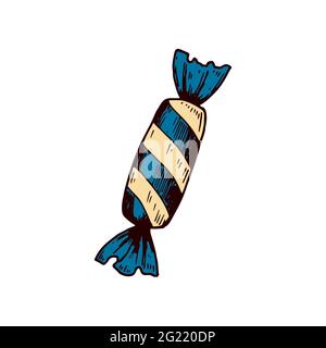 Caramelle colorate disegnate a mano isolate su bianco. Illustrazione vettoriale nello stile di schizzo Illustrazione Vettoriale