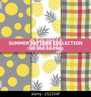 Collezione esotica di motivi estivi. Tema ananas. Banner estivo. Vettore. Illustrazione Vettoriale