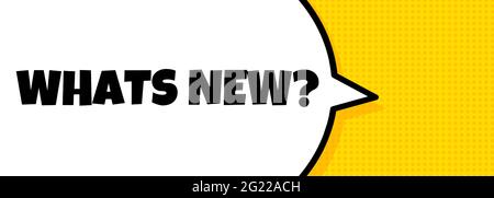 Novità. Banner bolla vocale con il nuovo testo. Altoparlante. Per il commercio, il marketing e la pubblicità. Vettore su sfondo isolato. EPS 10. Illustrazione Vettoriale