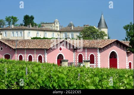 FRANCIA. NOUVELLE-AQUITAINE. GIRONDE (33). PAUILLAC. IL CHATEAU LAFITE-ROTHSCHILD, PRIMO CLASSIFICATO VINO NEL 1855 COME UN GRAND CRU. Foto Stock