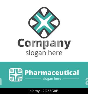 Logotipo modificabile per l'azienda. Set di icone per il concetto farmaceutico. Elemento di colore verde ombreggiato. Illustrazione della stampa vettoriale Illustrazione Vettoriale