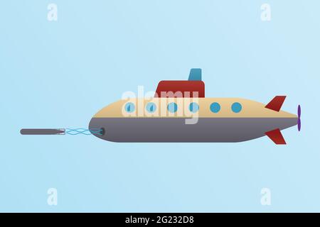 submarine ha lanciato siluro su sfondo blu illustrazione vettoriale Illustrazione Vettoriale