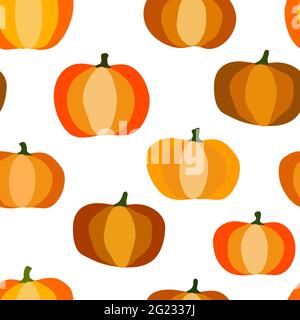 Fall senza cuciture motivo zucca. Zucche isolate su sfondo bianco. Verdure autunnali naturali. Illustrazione vettoriale stagionale per carta da parati, confezionamento Illustrazione Vettoriale