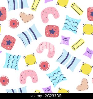 Cuscini in stile scandinavo con motivo senza cuciture. Cuscini di diverse forme con ornamento in linea. Carino casa decorazione raccolta. Simbolo del vettore Illustrazione Vettoriale