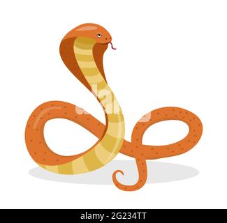 King cobra piatto stile cartoon. Serpente isolato su sfondo bianco, elemento logo. Illustrazione vettoriale Illustrazione Vettoriale