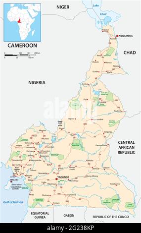 Mappa stradale vettoriale dello stato dell'Africa occidentale del Camerun Illustrazione Vettoriale